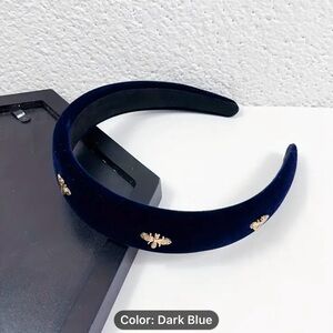 Velvet dark Navy- Bumblebee embroidered headbands 🐝
